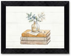 Framed Canvas Wall Art Watercolor Vintage Books and Jasmine Linen Tones with Peace Note Canvas Print Poster Black Frame Wall Decor for Office Study Cozy Library Art, Bookish Decor - Inch 12x16 by Unknown