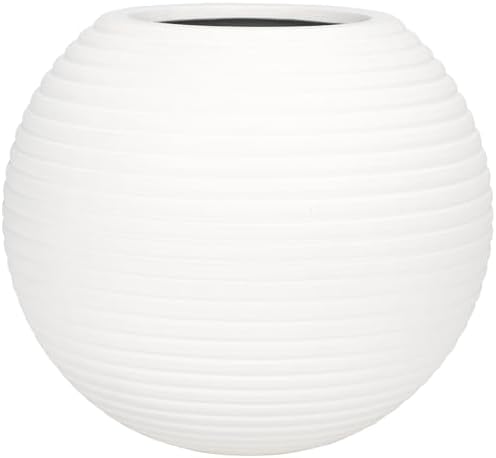 SAFAVIEH Outdoor – Mora White Ficonstone Cement Planter Pot, Fully Assembled Decorative Outdoor Planter, Smooth Orb Design, Frost-Resistant with Drainage (PAT1534C) by Unknown