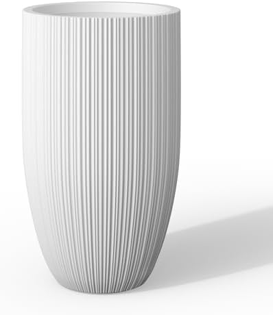 Kante Small Round Tapered White Concrete Planter 24" Tall, Outdoor by Unknown