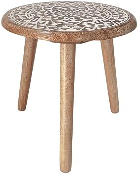 VANIYA CRAFTS® Wooden Engraved Fold-able Round End Table/Side Table/Plant Stand/Stool for Living Room Bedroom Restaurant Kids Play Furniture Table Round Shape (Natural White 5) - Image 5