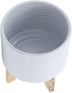 Ceramic Planter with Bamboo Stand – Modern Home Decor Indoor Plant Pot with Textured Stoneware Design – Decorative Planter with Legs for Living Room, Bedroom, Office, Patio, or Garden - 8", White - Image 5