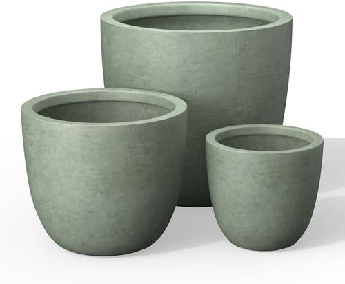 Kante 3-Pack 18" 14" 10" W Round Mint Green Concrete Planters by Unknown