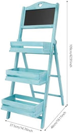 3-Tier Plant Stand, Wooden Plants Ladder Shelf Small Flower Pot Holder Display Storage Rack with Chalkboard for Garden Balcony Yard Florists (Blue) - Image 2