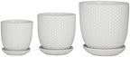 Deco 79 Porcelain Ceramic Geometric Indoor Outdoor Planter Small Planter Pot with Attached Saucer, Set of 3 Planters 8", 6", 5" H, White - Image 3