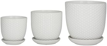 Deco 79 Porcelain Ceramic Geometric Indoor Outdoor Planter Small Planter Pot with Attached Saucer, Set of 3 Planters 8", 6", 5" H, White - Image 3