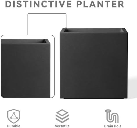 Kante Small Square Black Concrete Planter 10" W, Outdoor - Image 7
