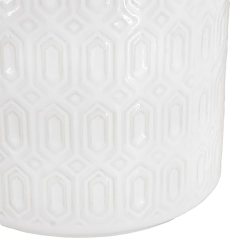 Planters, White Ceramic with Geometric Pattern, Set of 2 - Image 4