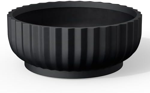 Kante Small Round Shallow Black Concrete Planter 14.6" Dia, Outdoor by Unknown