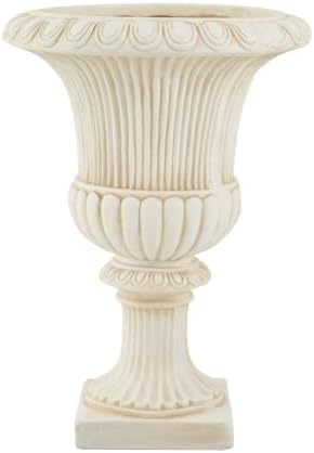 Christopher Knight Home Kyra 24.02" H Classical Urn Planter, MGO Round Outdoor Flower Pot, Weather-Resistant Outdoor Planter for Backyard Hallway, Fluted Relief Pedestal Planter Pot, Antique White - Image 5