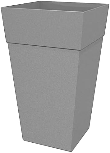 Bloem Tall Finley Tapered Square Planter: 25" - Cement Gray - Matte Textured Finish, 100% Recycled Plastic Pot, for Indoor and Outdoor Use, Gardening, 9 Gallon Capacity by Bloem