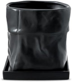 Nihow 6 Inch Ceramic Plant Pot with Drainage & Square Saucer,Black by Nihow
