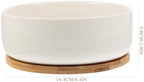 White Ceramic Succulent Plant Pot with Bamboo Tray and Drain Holes - Image 2
