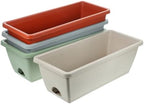 4-Set Rectangular Window Box Planter with Saucer Vegetable Herb Flower Planting Pots for Indoor Outdoor Garden 43cm Medium Plastic Containers in Light Gray Sky Blue Terracotta by FUNOMOCYA