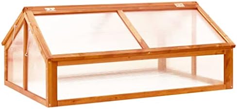 Firwood Garden Portable Greenhouse, Wooden Greenhouse Raised Flower Planter with 2 Roofs, Garden Portable Mini Greenhouse Cabinet for Outdoor Indoor Use 44.8"x31.4"x19.6"/Brown -AA by GolinpeiloFurniture