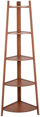 5-Tier Corner Shelf Stand, Tall Wood Shelf, Bookshelf for Living Room, Bedroom, Office, Plant Display, Rustic Brown Freestanding Triangle Storage Rack - Image 6