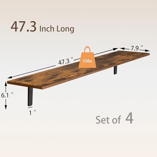 DINZI LVJ Long Wall Shelves, 47.3Inch Wooden Wall Mounted Shelves, Set of 4 - Image 3