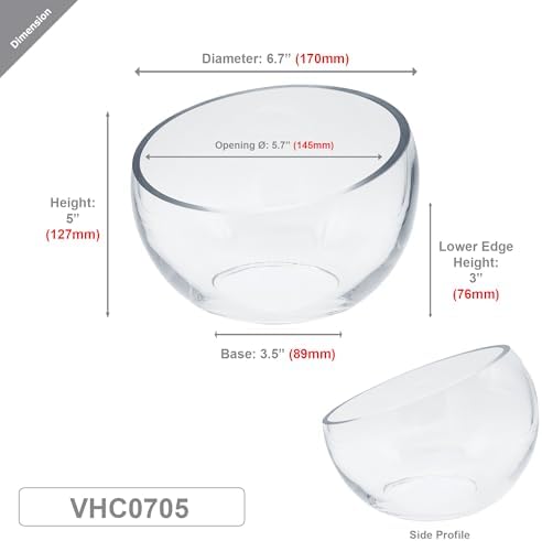WGVI Slant Cut Bowl Glass Vase, Width 6.7", Height 5", Clear Terrarium, Candy Dish, Fruit Jar, Floral Container for Wedding Party Event, Home Office Decor, 12 Pieces - Image 3