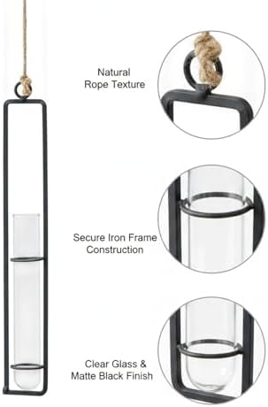 Hanging Glass Vase with Iron Frame, Wall Mounted Plant Holder for Single Stem, Matte Black Industrial Decor (1 PC) - Image 6