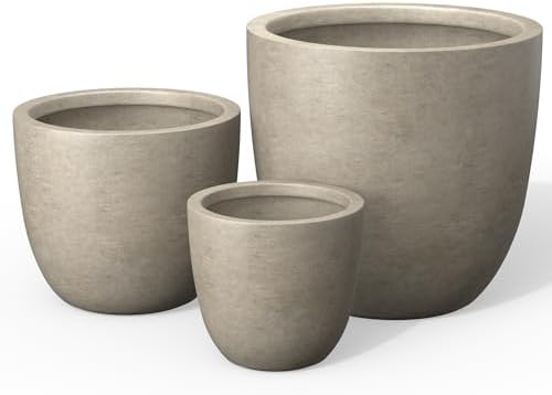 Kante Round Concrete Planter Set of 3, Large Outdoor Indoor Plant Pots with Drainage Hole, 10/14/18-Inch Diameter Flower Pots for Patio, Garden and Home, Weathered Concrete by Unknown
