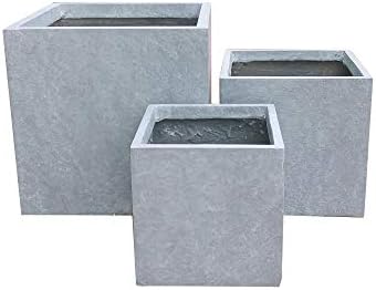 Kante 16",12",10" Square Concrete Planters Set of 3 for Outdoor Indoor Home Patio Garden, Large Plant Pot with Drainage Hole and Rubber Plug, Slate Gray by Unknown