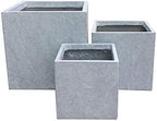 Kante 16",12",10" Square Concrete Planters Set of 3 for Outdoor Indoor Home Patio Garden, Large Plant Pot with Drainage Hole and Rubber Plug, Slate Gray by Unknown