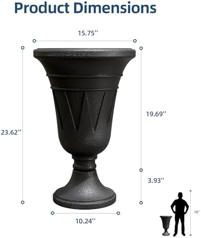 24" Tall Urn Planters for Outdoor Plants, Urns and Pedestal, Black - Image 2