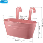 PATIKIL 11 Inch Hanging Flower Pots, 2Pcs Oval Metal Iron Hanging Planters Flower Holder with Detachable Hook for Outdoor Indoor Garden Railing Fence Balcony, Pink - Image 2