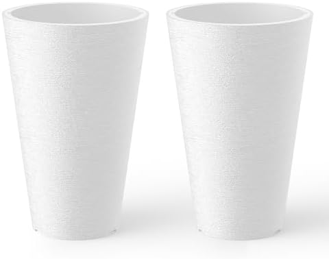 Kante Set of 2 White Plastic Round Planters 13" Tall Home & Outdoor by Unknown