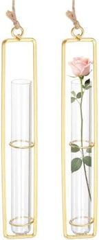 METALLIXITY Hanging Clear Glass Hydroponic Plant Propagation Tube Vase 2Pcs by METALLIXITY