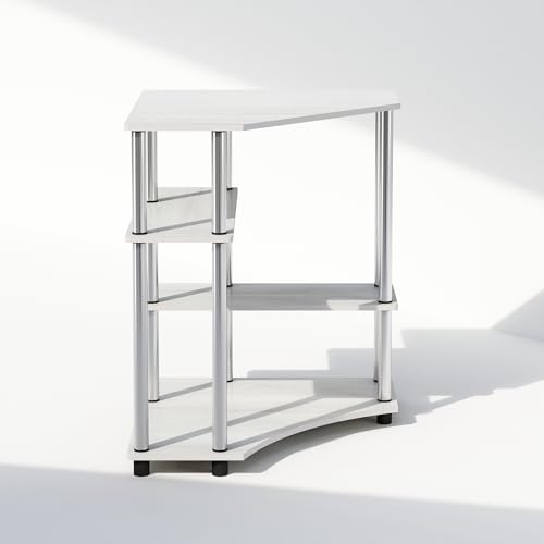 Furinno Turn-N-Tube Storage Shelves, 4-Tier Corner Shelf, Toolless Assembly Display Rack, Corner Bookshelf for Small Space, for Organization and Storage, Living Room, Home Office, White Oak - Image 4