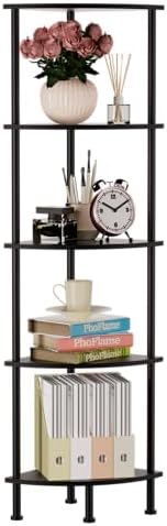 5-Tier Corner Shelf Stand, 52" Industrial Corner Display Rack for Living Room, Bookshelf, Tall Display Shelf, Plant Stand, Storage Standing Shelf for Bedroom, Bathroom, Kitchen, Black by PhoFlame