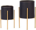 Decorative Flower Pots with Metal Stand for Home Decor - Modern Planters for Hallway, Entryway, and Living Room Decor - Indoor and Outdoor Pots for Plants - Set of 2, 23", 19", Black & Gold by NESSANDJORD