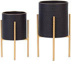 Decorative Flower Pots with Metal Stand for Home Decor - Modern Planters for Hallway, Entryway, and Living Room Decor - Indoor and Outdoor Pots for Plants - Set of 2, 23", 19", Black & Gold by NESSANDJORD