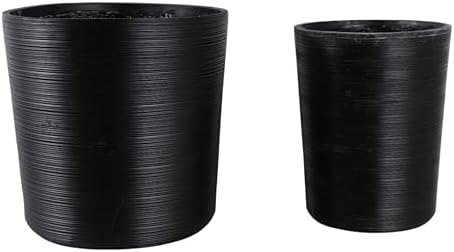 Tall Modern Lines Resin Planters for Home Decor and Garden Spaces - Minimalist Round Planters for Indoor and Outdoor - Classic Flower Pots for Patio and Entryway - Set of 2, 21", 19", Black - Image 6