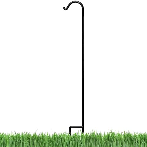 Ashman Black Shepherd Hook 92 Inch, 1/2-Inch Thick, Solid Metal Single Piece Hook, Super Strong, Rust Resistant, Hanging Plant Baskets, Wind Chimes, Lanterns, Heavy Bird Feeders & More (Pack of 1) by AshmanOnline