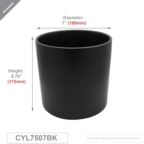WGVI Black Ceramic Cylinder Vase Width 7" Height 6.75", Flower Arrangements, Candle Holder, Terrarium Planter Pot, Storage Container Organizer, Pen Brush Holder, 6 Pieces - Image 3