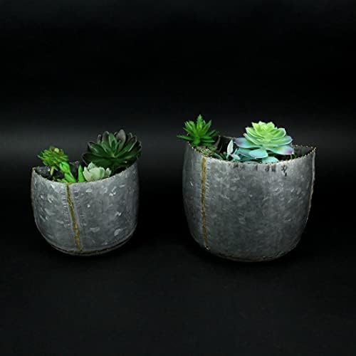 Vintage Look Galvanized Finish Metal Rounded Wall Pocket Set of 2 - Image 4