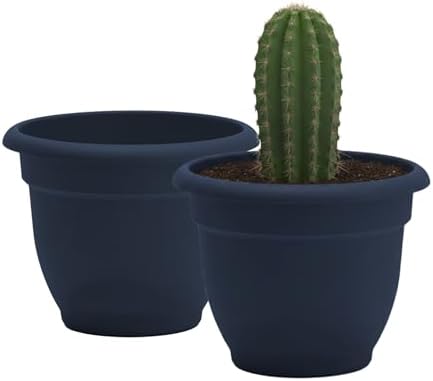 Bloem Ariana 16" Plastic Self-Watering Planter, Navy, 2-Pack by Bloem