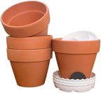 6-Inch Terracotta Pots, Set of 4 with Drainage Hole & Saucer, Breathable and Well-Drained for Indoor Outdoor Plants, Ideal for Garden Decor by Unknown