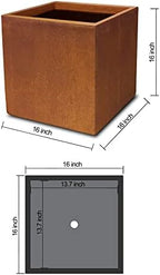 Kante 16 Inch Square Concrete Planter for Outdoor Indoor Home Patio Garden, Large Plant Pot with Drainage Hole and Rubber Plug, Faux Weathering Steel - Image 3