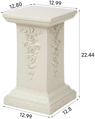 Virubi 22.24" H Ornate Gothic Pedestal Stand - Antique White MGO Plant Display Column, Weather-Resistant Indoor/Outdoor Decor Side Table, No Assembly Needed (Sand Style2) - Image 5