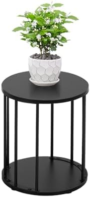 Plant Stand Indoor,small plant stool,Flower Pot Corner stand holder,Mid Century Heavy Duty Metal Tall Home Decor,Modern Round End Table,Small Rustic Display Stand for Living Room,Bedroom(Black,14In) by Leinade