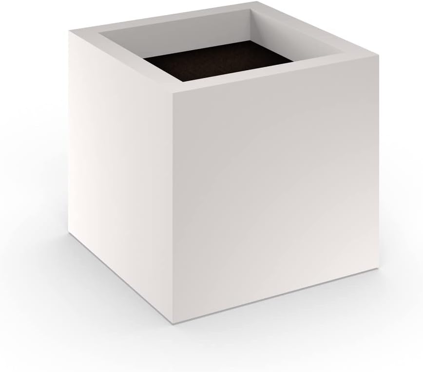 Modern Square Fiberglass Planter- Quick Ship, 18" Sq. x 18" H, White Matte by Unknown