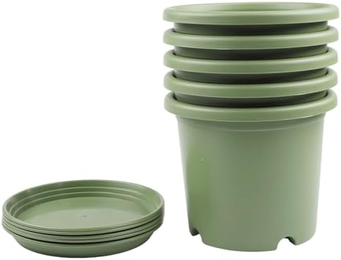 5 Pack Large Resin Flower Pots with Drainage Trays, Thickened Green Planters Indoor Outdoor Garden, Sturdy Lasting Roses Hydrangeas Balcony(21.5 * 18cm) - Image 3