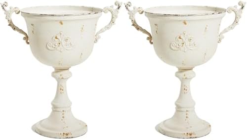 Worth Garden 21" H. Metal Urn Planters 2-Pack - White Classic Antique Iron Plant Pots - Decorative Rustic Flower Pots for Outdoor Use - Traditional Urn Planter for Garden, Patio, Front Porch by WORTH