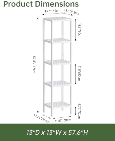 SMIBUY Bathroom Storage Shelf, 5-Tier Bamboo Rack Organizer, Multifunctional Shelving Unit for Living Room Bedroom Kitchen (White) - Image 2