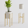 Metal Plant Pot with Adjustable Stand, Mid Century Modern Planter Holder Capacity of 160LB for 8 to 14 Inch, Living Room Garden Bedroom Office Indoor Outdoor Beige & Golden by HomecourtyardsInterio