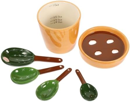 Ceramic Cactus Figurine with Holder Measuring Spoons by BIUDECO