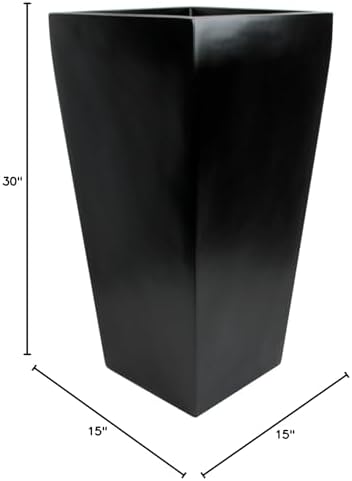 Edinburgh Tall Square Fiberglass Planter (L:15" x W:15" x H:30", Matte Black) - Image 7