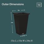Mayne Renew 24in Modern Tall Square Planter, Black - Image 3